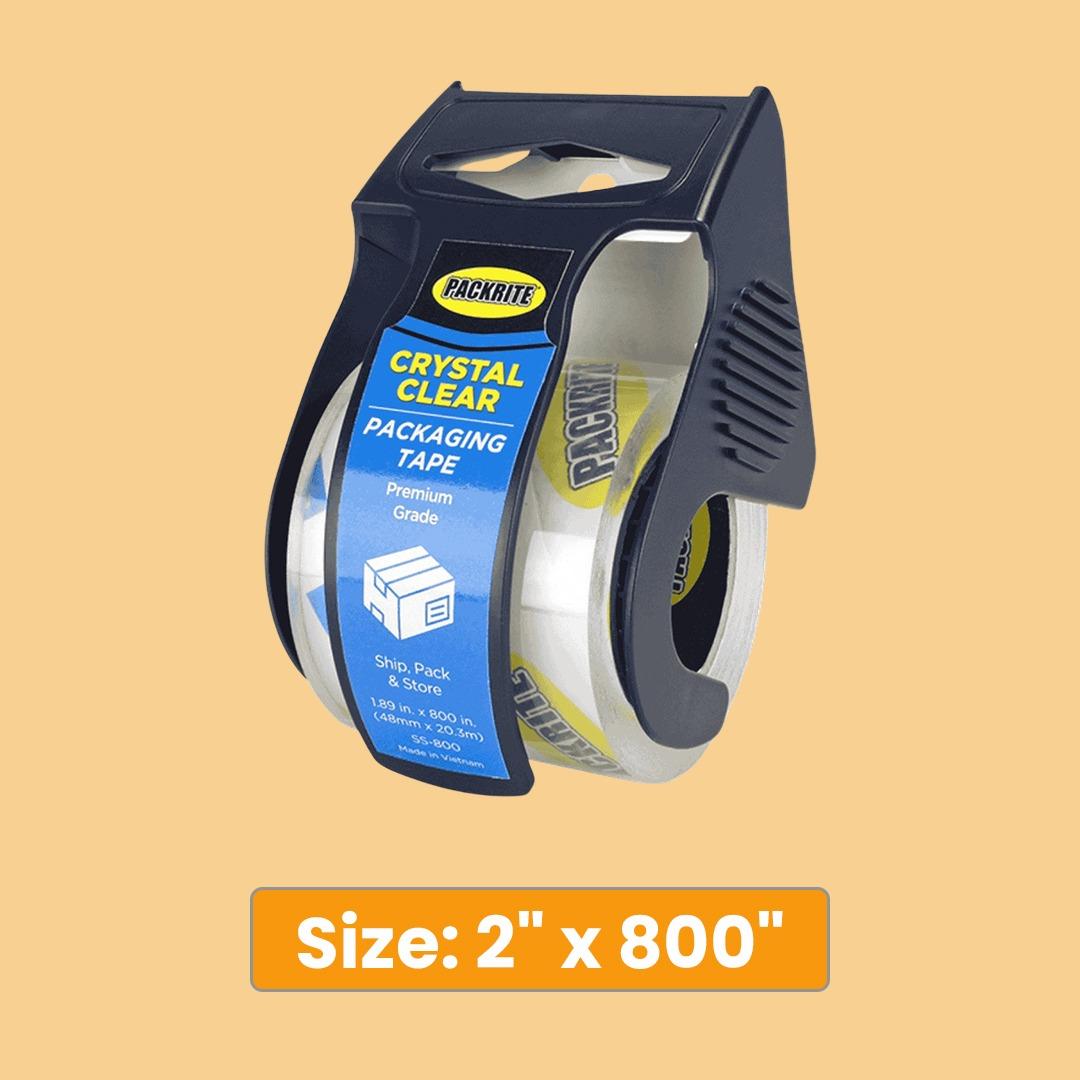 PackRite 2×800 – Ultra-Thick Crystal Clear Packaging Tape with Dispenser
