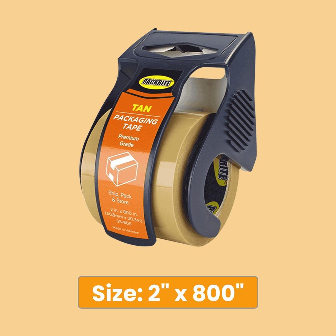 PackRite 2x800 - Ultra-Thick Tan Packaging Tape with Dispenser